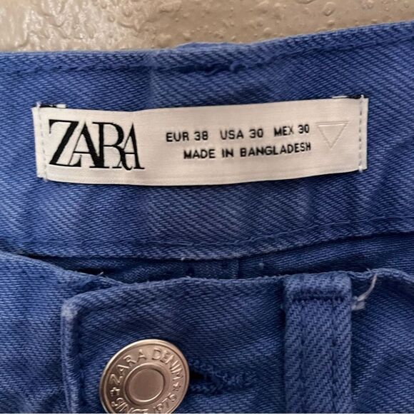 Zara Royal Blue Denim Button Fly Cropped Jeans Size 30 - Picture 4 of 9